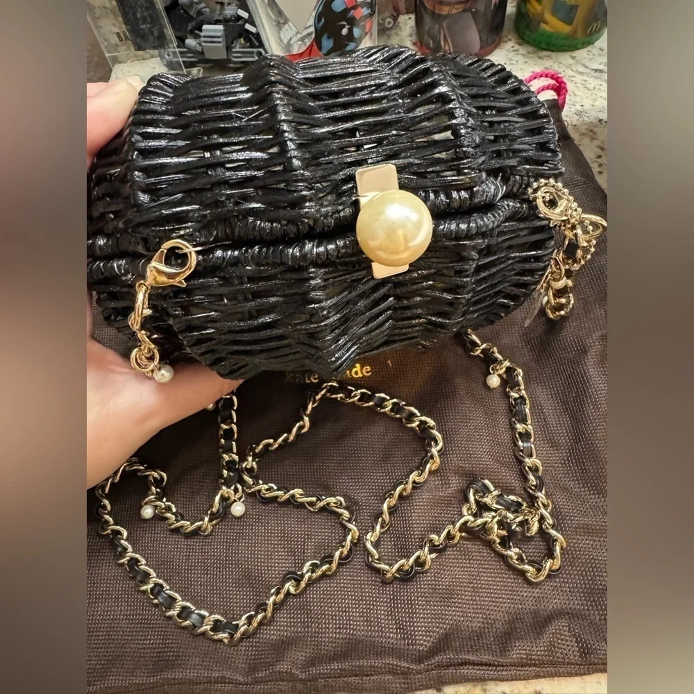 Kate Spade Splash Out Black Wicker Clam Shell Crossbody Or Clutch BEAUTIFUL RARE